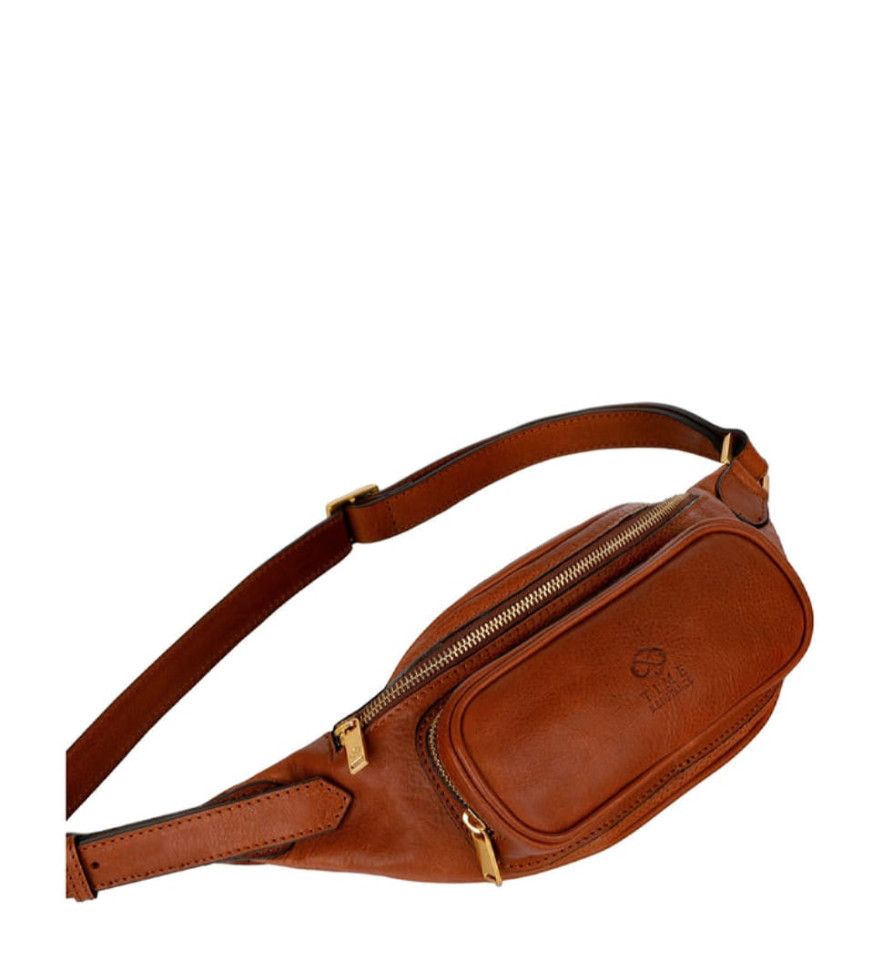 Womens Leather Sling Bag Belly Bag - Independent People -  Cognac Brown color -  Time Resistance 5215801W