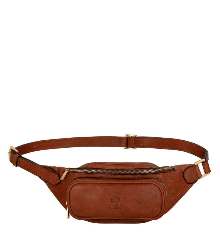 Womens Leather Sling Bag Belly Bag - Independent People -  Cognac Brown color -  Time Resistance 5215801W