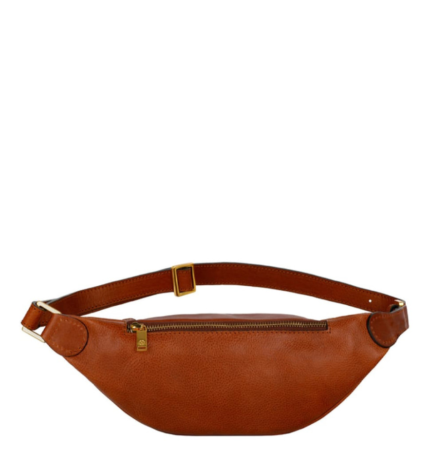 Womens Leather Sling Bag Belly Bag - Independent People -  Cognac Brown color -  Time Resistance 5215801W