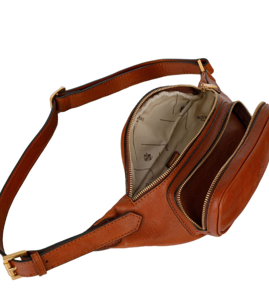 Womens Leather Sling Bag Belly Bag - Independent People -  Cognac Brown color -  Time Resistance 5215801W
