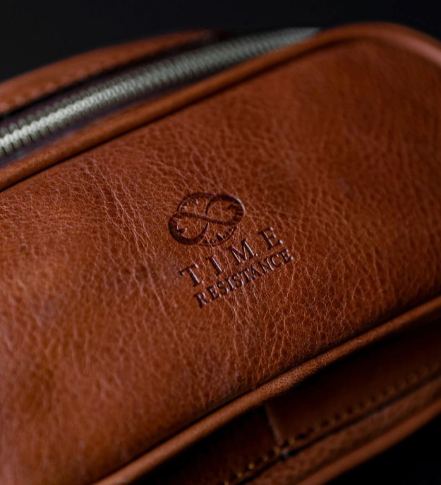 Womens Leather Sling Bag Belly Bag - Independent People -  Cognac Brown color -  Time Resistance 5215801W