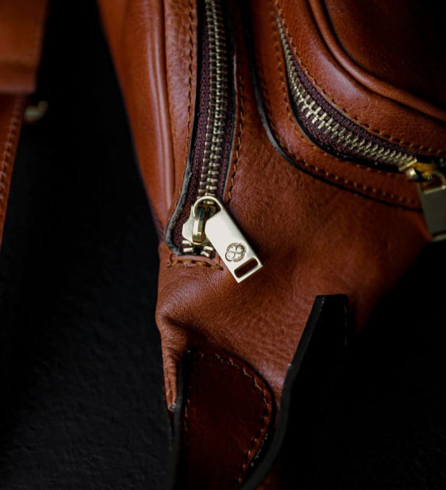 Womens Leather Sling Bag Belly Bag - Independent People -  Cognac Brown color -  Time Resistance 5215801W