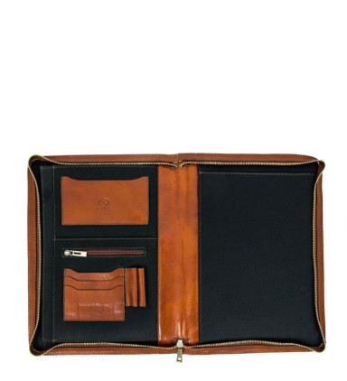 Womens Leather A4 Documents Folder Organizer - Candide -   Cognac Brown color -  Time Resistance 5197501W