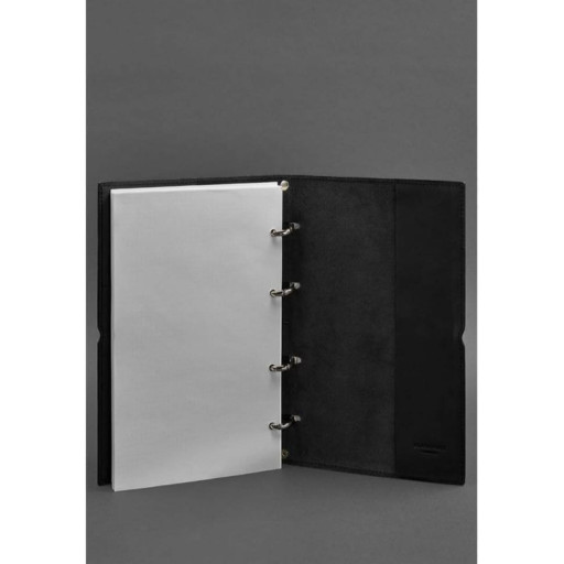 Шкіряний блокнот А4 на кільцях (софт-бук) 9.0 в м'якій обкладинці чорний краст