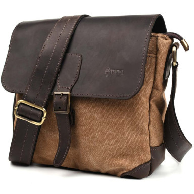 Mens cross-body messenger bag, canvas and leather RCc-1309-4lx TARWA