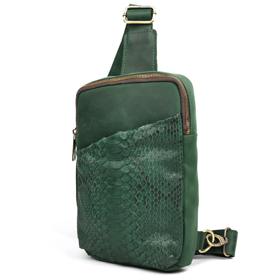Men's green sling made of crazy horse and python skin RErep-0204-3md TARWA