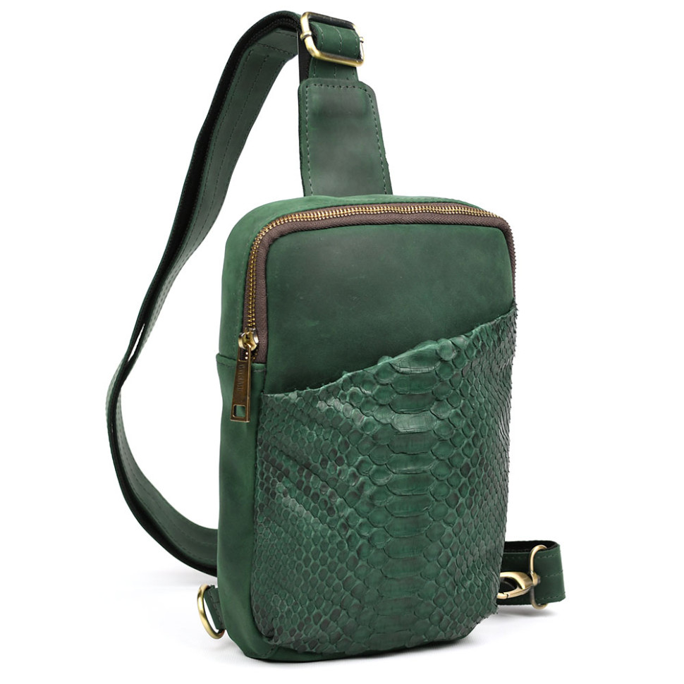 Men's green sling made of crazy horse and python skin RErep-0204-3md TARWA