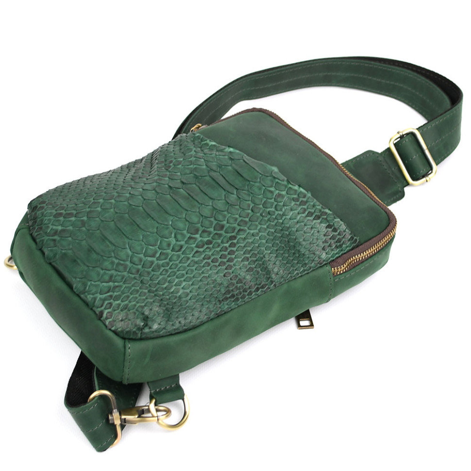 Men's green sling made of crazy horse and python skin RErep-0204-3md TARWA