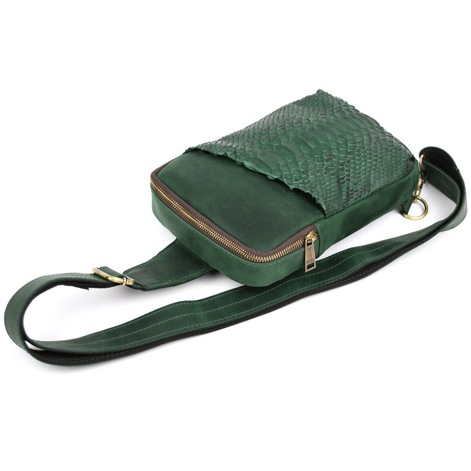 Men's green sling made of crazy horse and python skin RErep-0204-3md TARWA