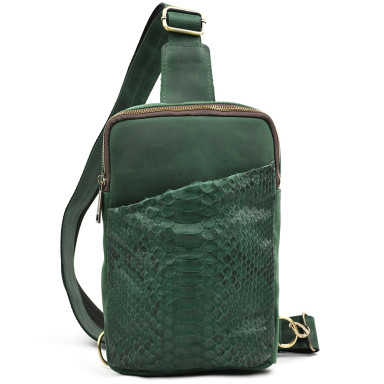 Men's green sling made of crazy horse and python skin RErep-0204-3md TARWA
