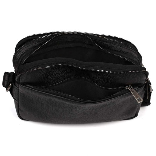 Сумка через плече шкіряна на два відділення FA-0745-3md TARWA чорний флотар