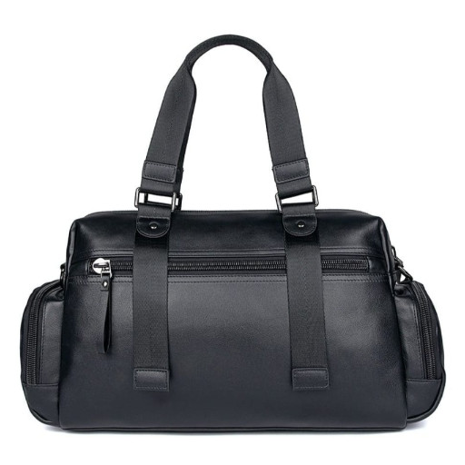 Шкіряна дорожня спортивна сумка через плече чорна John McDee 7420A