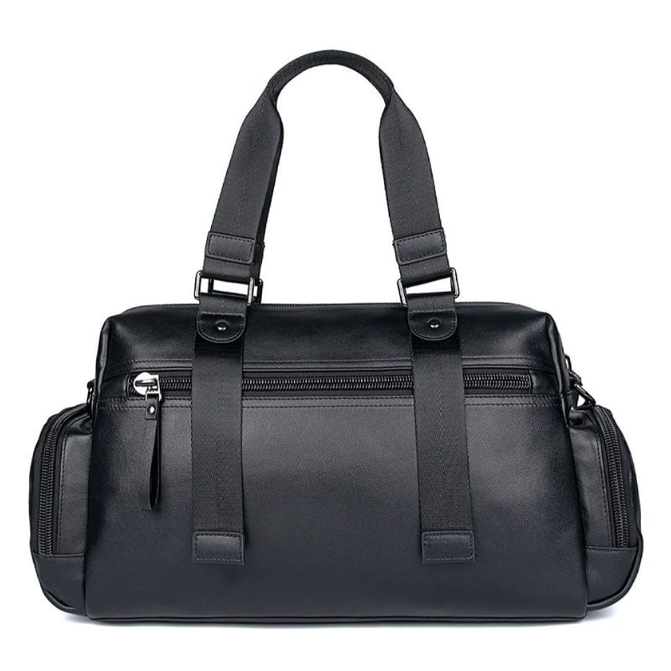 Шкіряна дорожня спортивна сумка через плече чорна John McDee 7420A