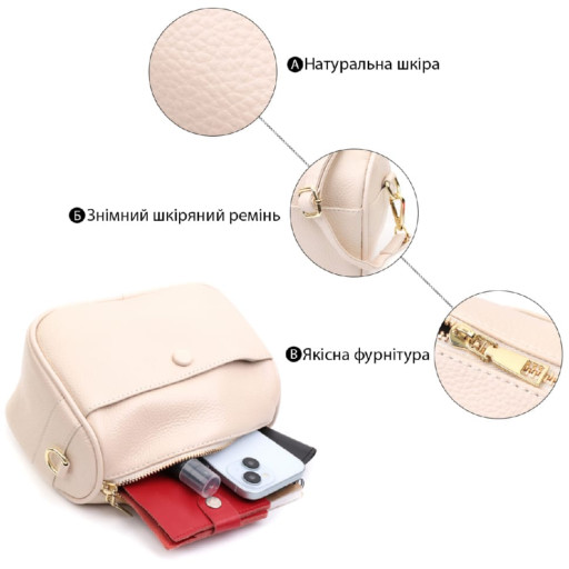 Компактна сумка крос-боді для жінок з натуральної шкіри на кожен день Vintage 22591 Біла