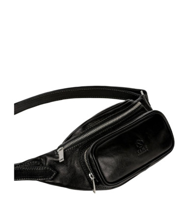 Womens Leather Sling Bag Belly Bag - Independent People -  Black color -  Time Resistance 5225001W