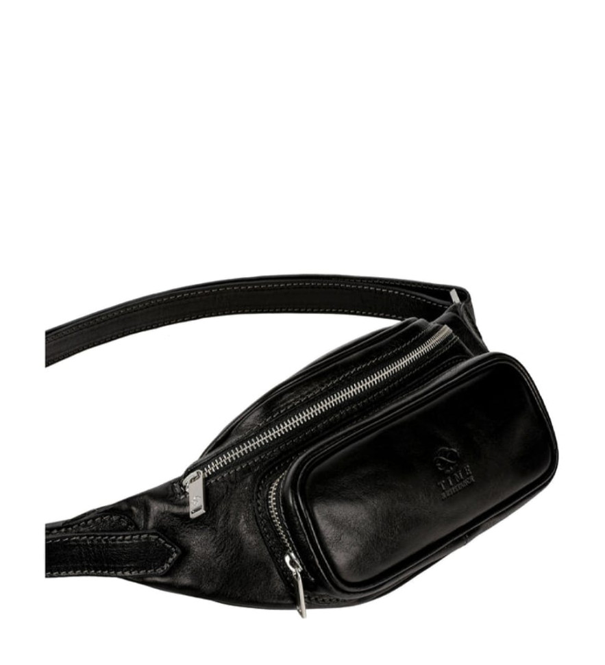 Womens Leather Sling Bag Belly Bag - Independent People -  Black color -  Time Resistance 5225001W