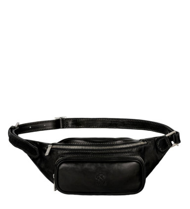 Womens Leather Sling Bag Belly Bag - Independent People -  Black color -  Time Resistance 5225001W
