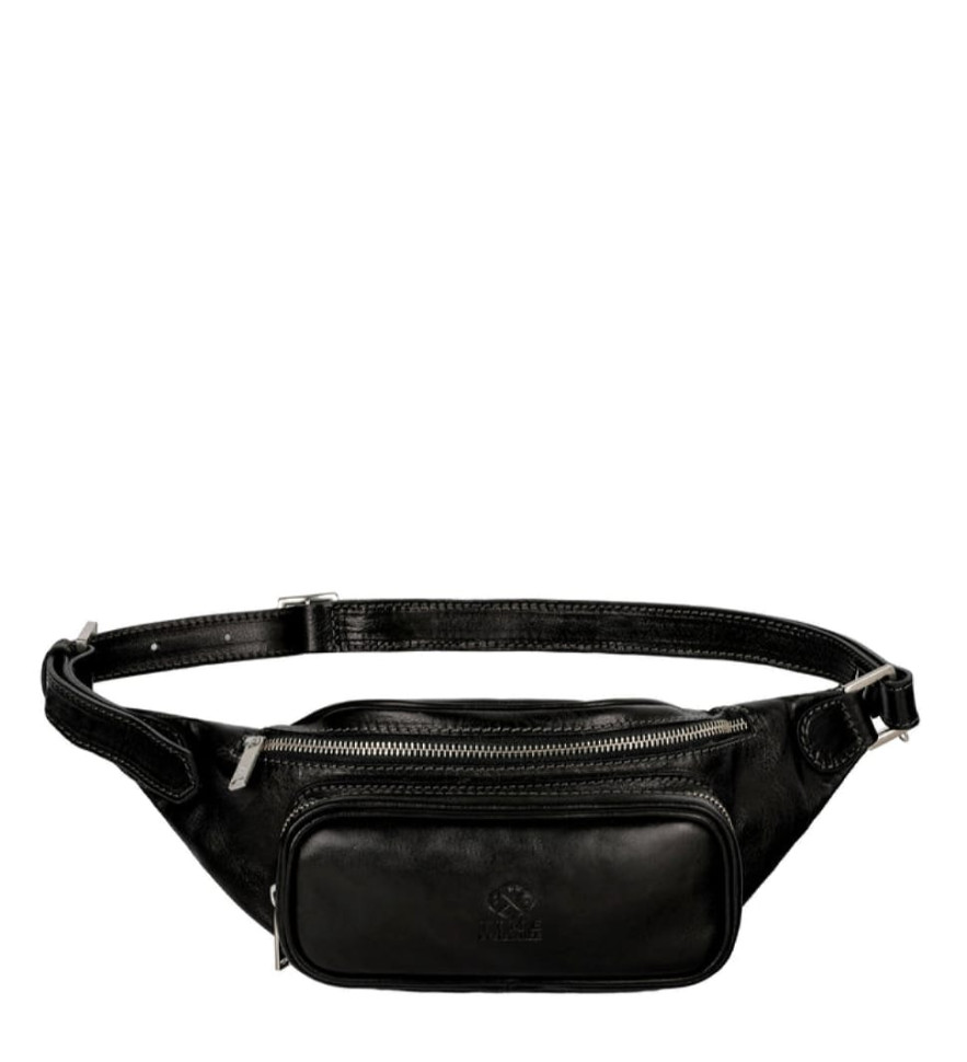 Womens Leather Sling Bag Belly Bag - Independent People -  Black color -  Time Resistance 5225001W