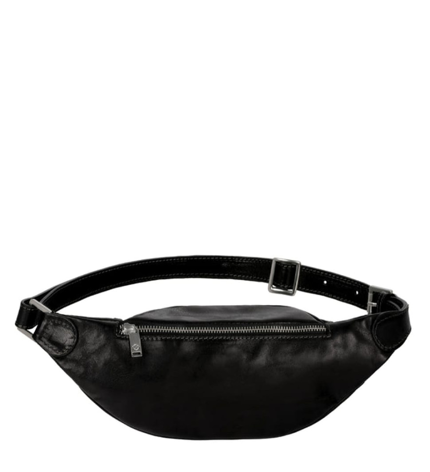 Womens Leather Sling Bag Belly Bag - Independent People -  Black color -  Time Resistance 5225001W
