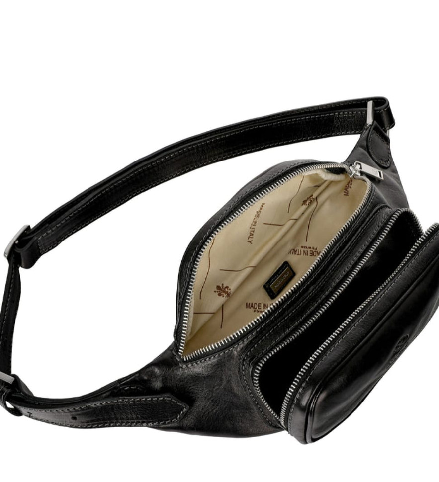Womens Leather Sling Bag Belly Bag - Independent People -  Black color -  Time Resistance 5225001W