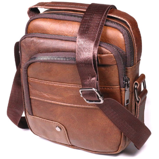 Зручна чоловіча сумка через плече з натуральної шкіри Vintage 21480 Світло-коричневий