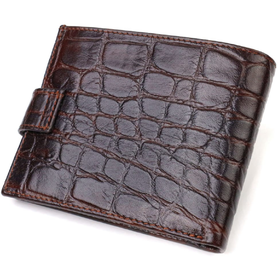 Стильний горизонтальний гаманець для чоловіків з натуральної шкіри з тисненням під крокодила CANPELLINI 21890 Коричневий