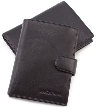 Чёрный кожаный кошелёк под паспорт Marco Coverna BK010-808 black