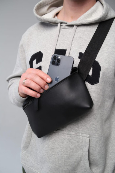 Men`s leather fanny pack, waist bag SL012 (black)