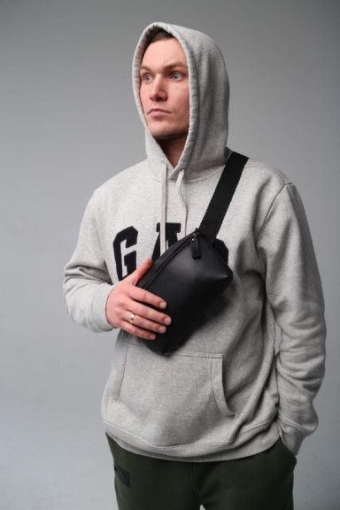 Men`s leather fanny pack, waist bag SL012 (black)