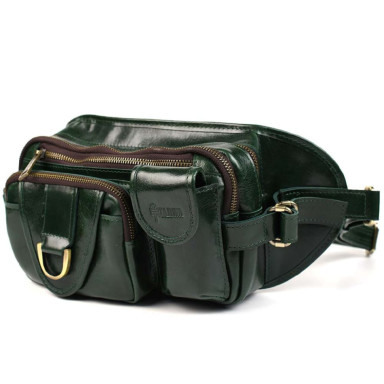 Leather belt bag with three compartments TARWA GE-1560-4lx green Nappa