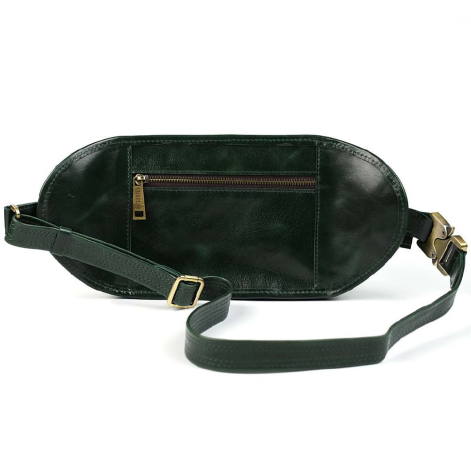 Шкіряна поясна сумка на три відділи TARWA GE-1560-4lx зелена Наппа