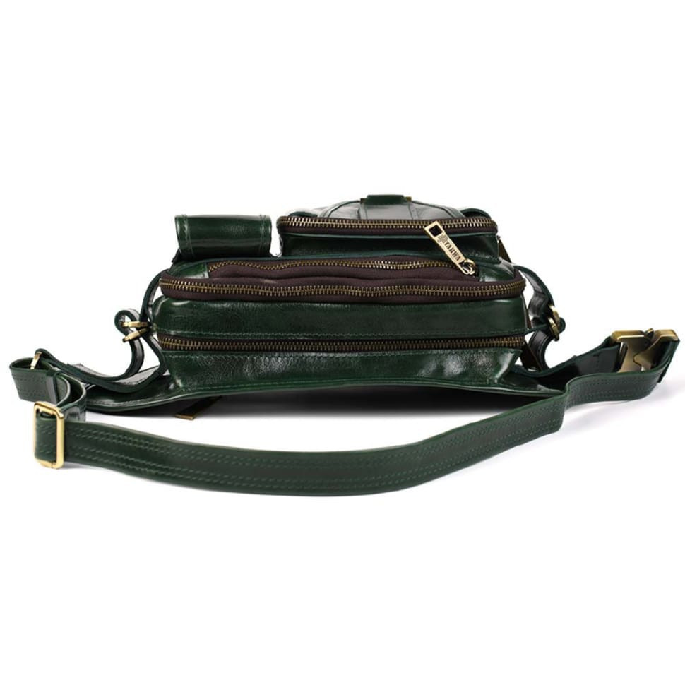 Шкіряна поясна сумка на три відділи TARWA GE-1560-4lx зелена Наппа