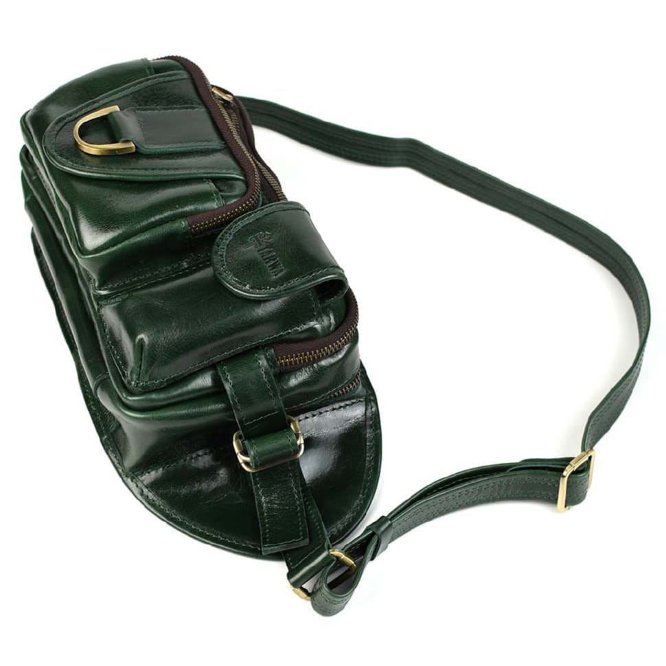 Шкіряна поясна сумка на три відділи TARWA GE-1560-4lx зелена Наппа