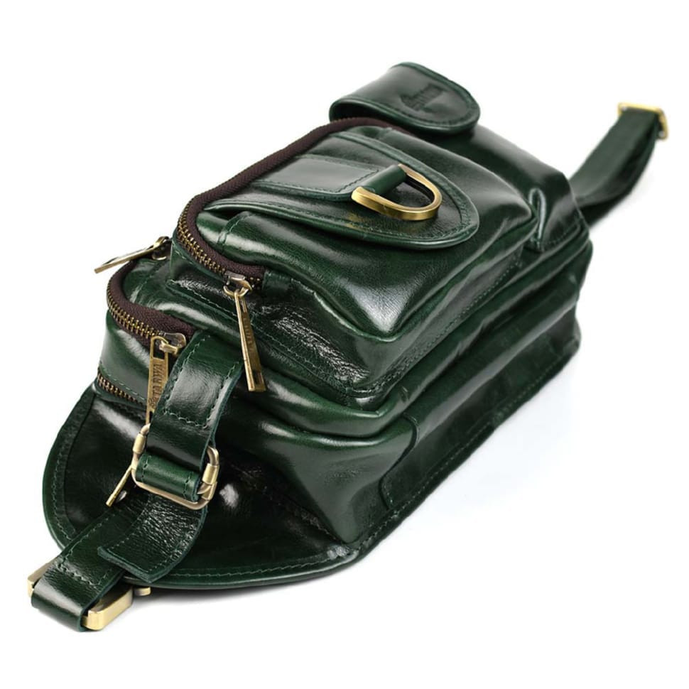 Шкіряна поясна сумка на три відділи TARWA GE-1560-4lx зелена Наппа