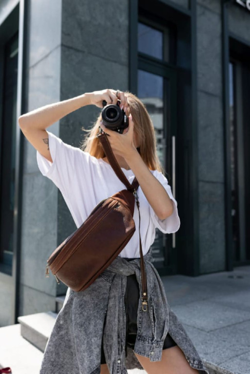 Сумка бананка для фотоапарата шкіряна TARWA GB-1313-4lx теракот