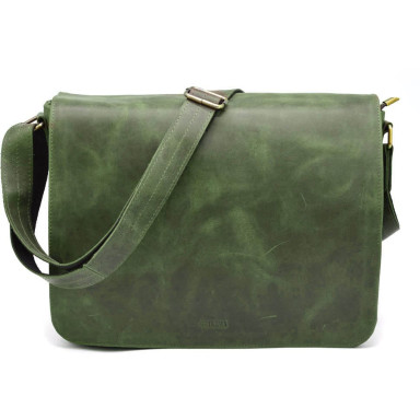 Mens leather shoulder bag with flap TARWA RE-1047-3md green