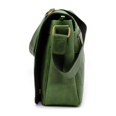 Mens leather shoulder bag with flap TARWA RE-1047-3md green
