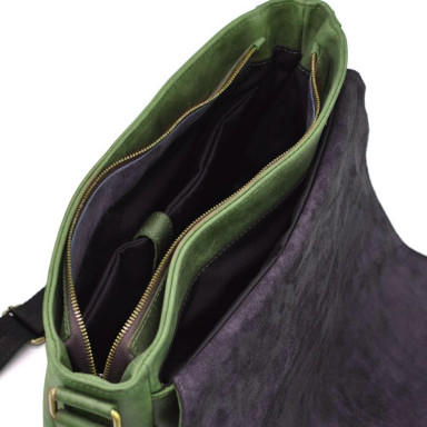 Mens leather shoulder bag with flap TARWA RE-1047-3md green