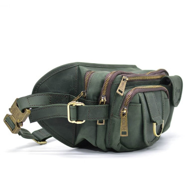 Three compartment leather belt bag TARWA RE-1560-4lx green with fastex