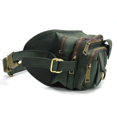 Three compartment leather belt bag TARWA RE-1560-4lx green with fastex