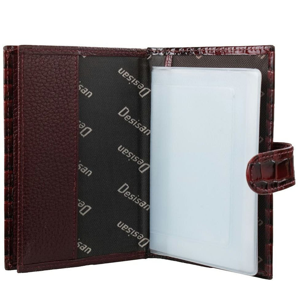 Обкладинка авто+паспорт шкіряна Desisan 102-626 бордо кроко лак