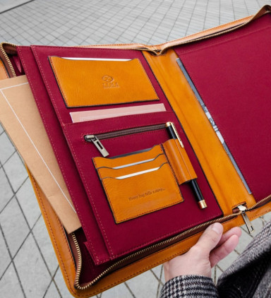 Womens Leather A4 Documents Folder Organizer - Candide -   Yellow color -  Time Resistance 5210401W