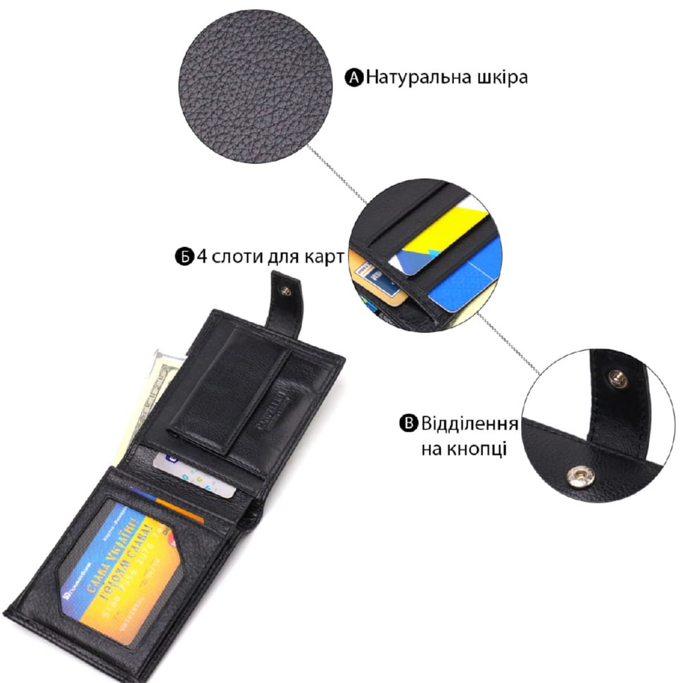 Класичний чоловічий гаманець із натуральної шкіри флотар CANPELLINI 21791 Чорний