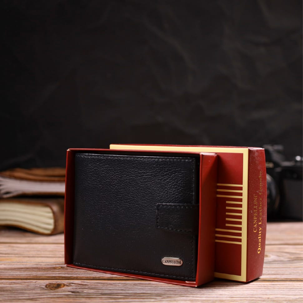 Класичний чоловічий гаманець із натуральної шкіри флотар CANPELLINI 21791 Чорний