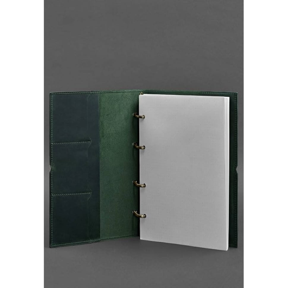 Шкіряний блокнот А4 на кільцях (софт-бук) 9.0 у м'якій обкладинці зелений Crazy Horse