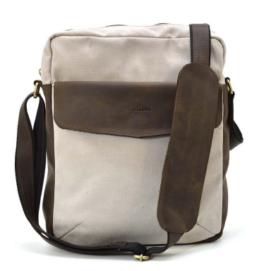 Mens canvas shoulder bag TARWA RCJ-1810-3md ivory