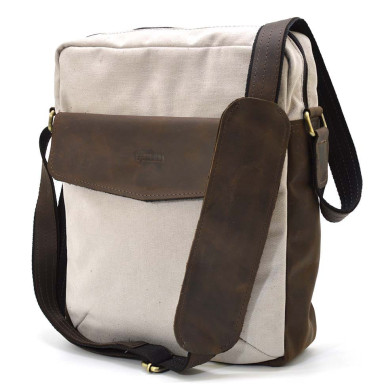 Mens canvas shoulder bag TARWA RCJ-1810-3md ivory