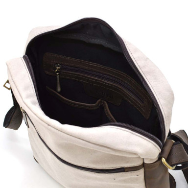 Mens canvas shoulder bag TARWA RCJ-1810-3md ivory