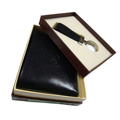 Leather wallet set + keychain Italico 534 + KR133 nero black