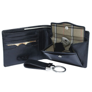 Leather wallet set + keychain Italico 534 + KR133 nero black